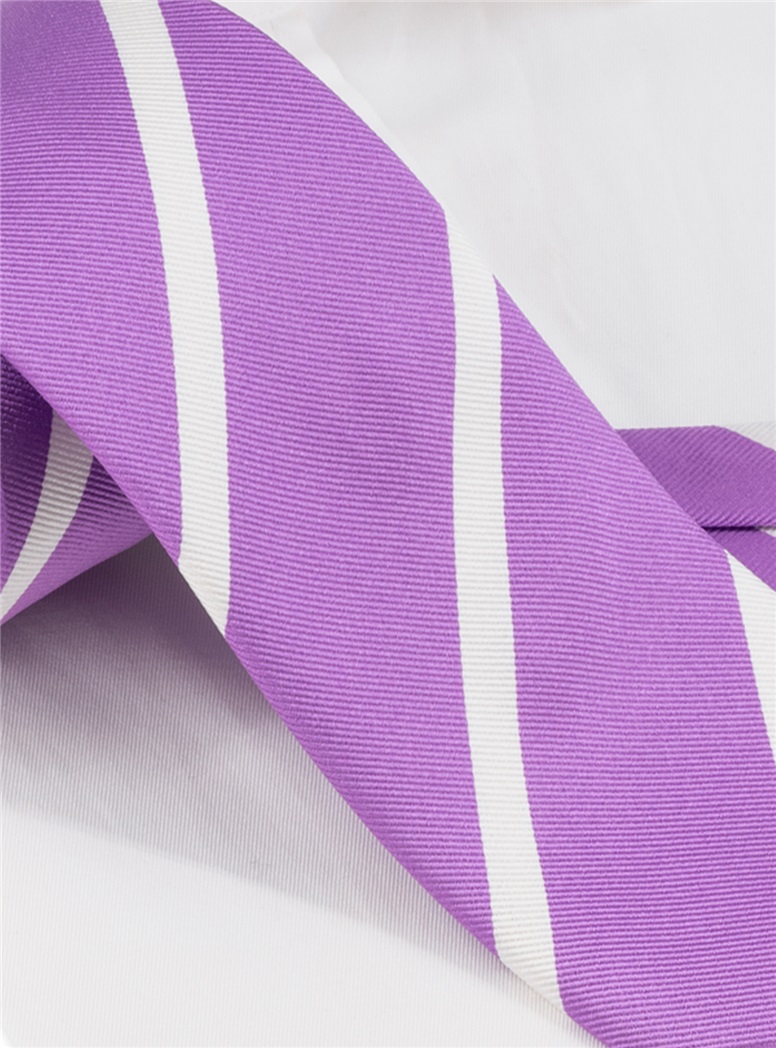 Silk Bar Striped Tie in Pansy