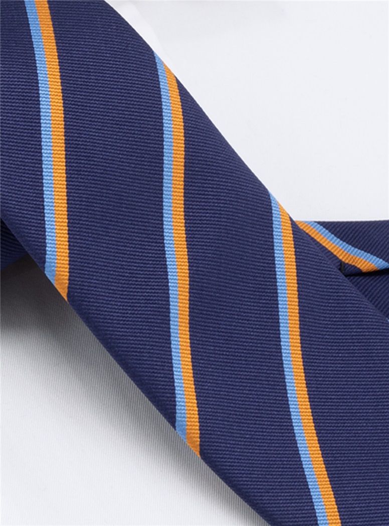Silk Double Striped Tie in Navy
