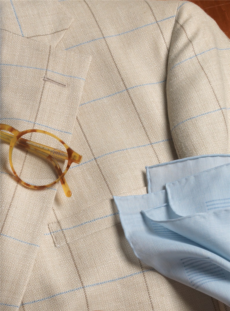 Cream Sport Coat with Tan and Blue Windowpanes