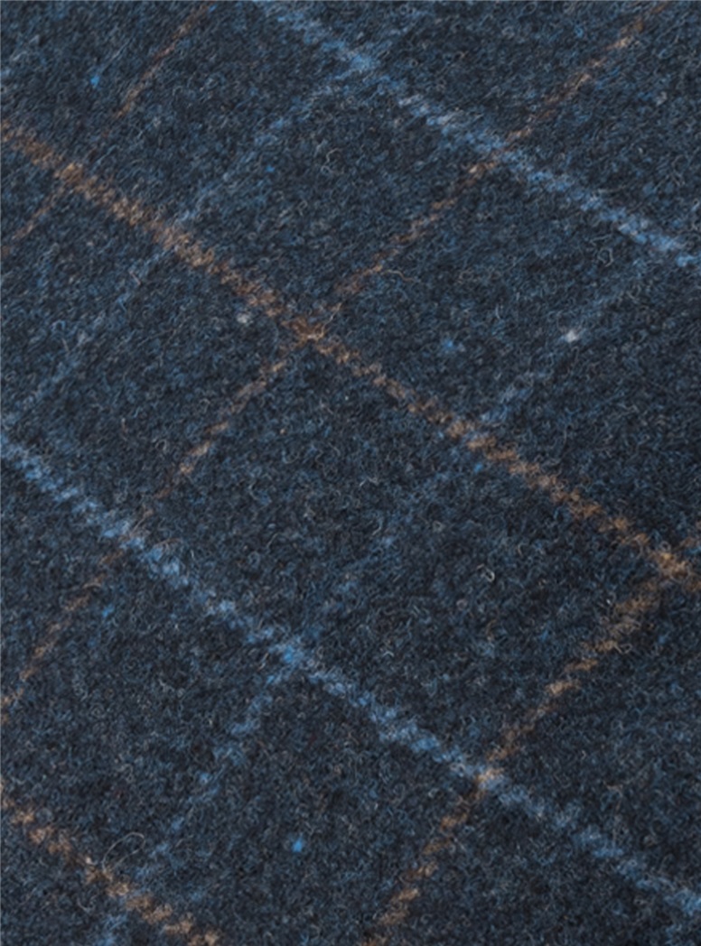 Wool Navy Windowpane Cap