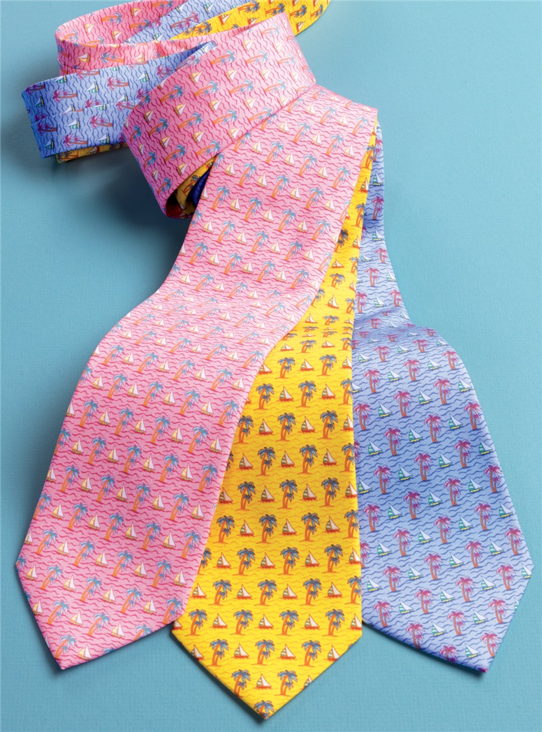 Palm Tree and Sailboat Printed Tie in Rose