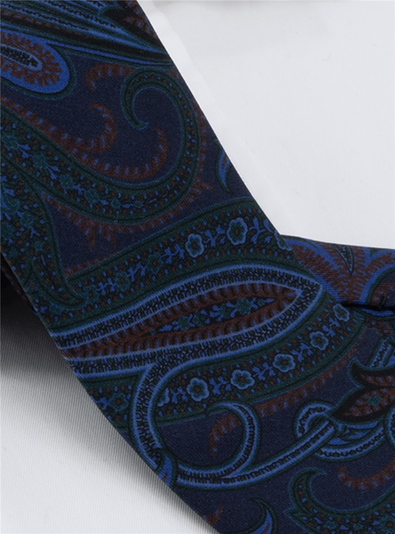 Wool Large Printed Tie in Midnight