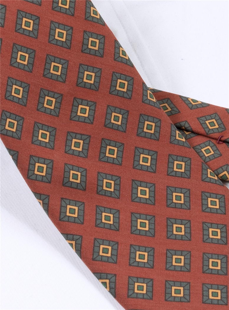 Silk Diamond Printed Tie in Brick