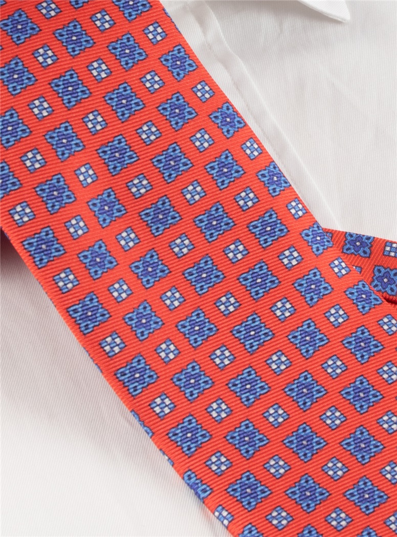 Silk Neat Printed Tie in Poppy