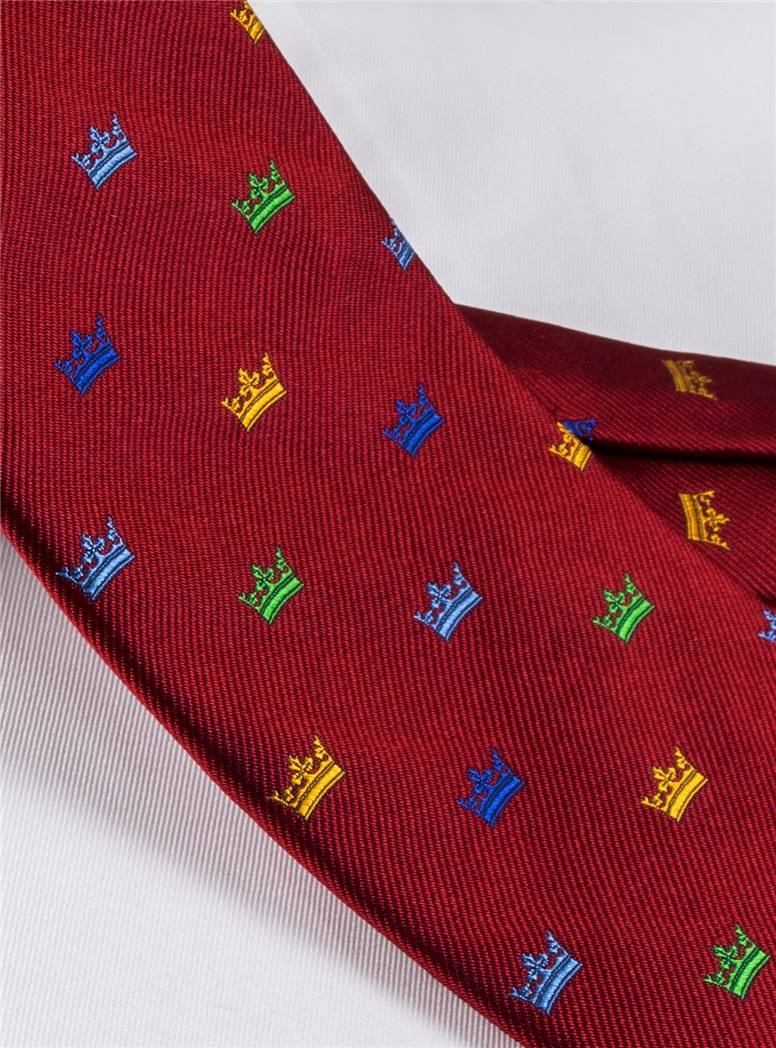 Silk Woven Crown Motif Tie in Red