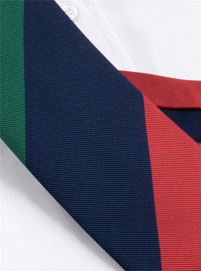 Silk Block Striped Tie in Green, Navy, and Red