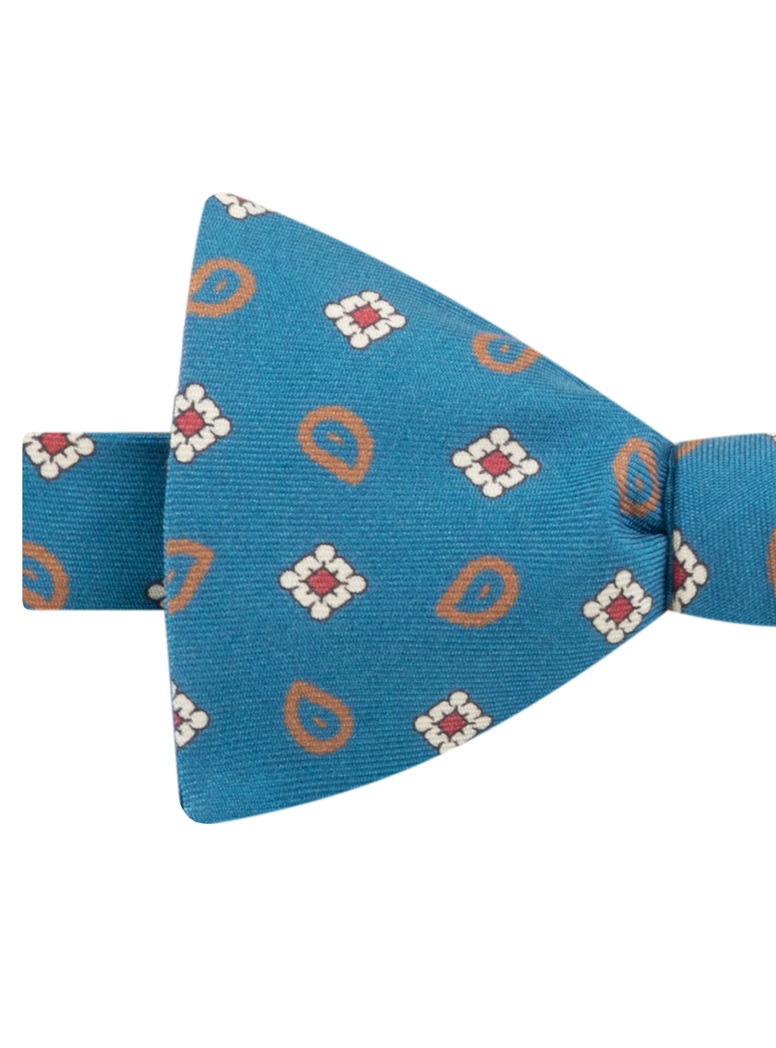 Silk Paisley Neat Printed Bow Tie in Teal