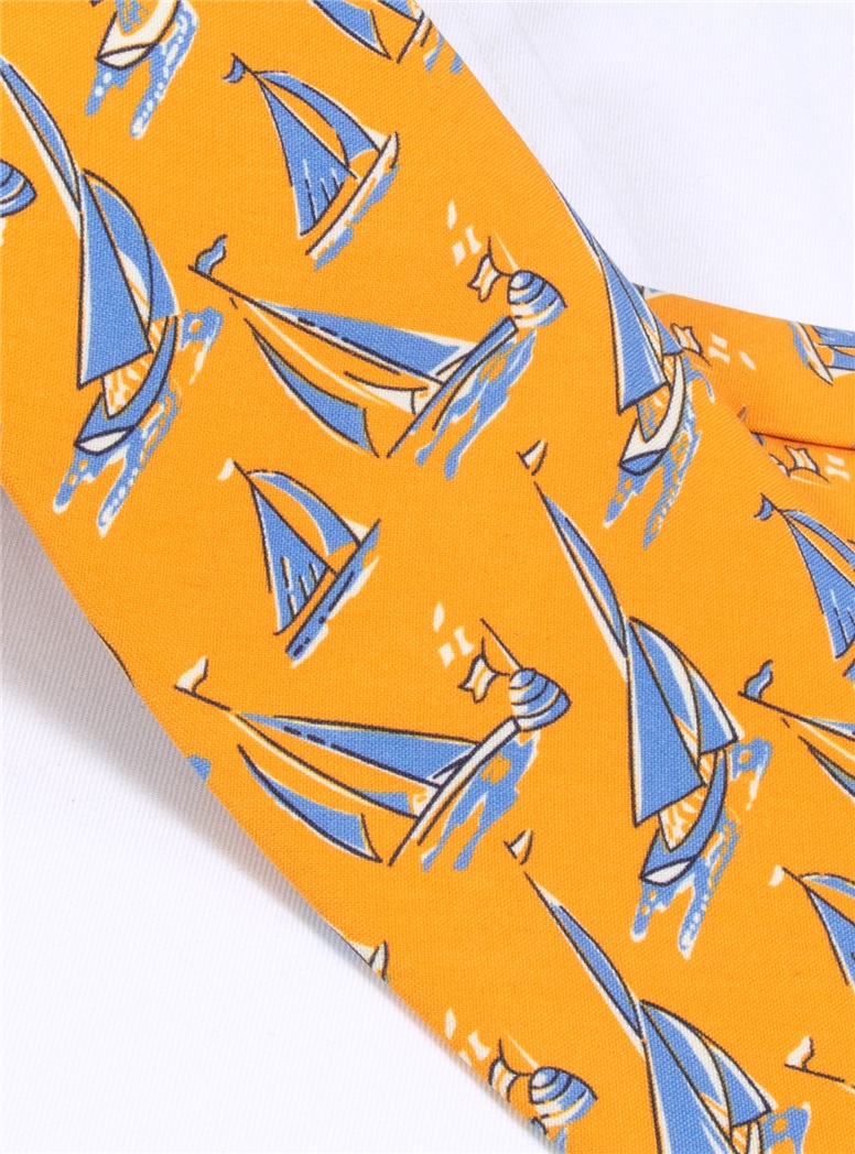Silk Printed Sailboat Tie in Marigold