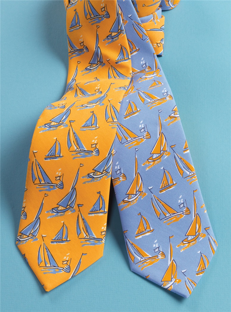 Silk Printed Sailboat Tie in Marigold