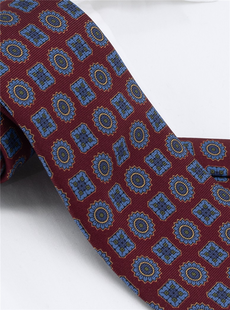 Silk Printed Madder Tie in Burgundy