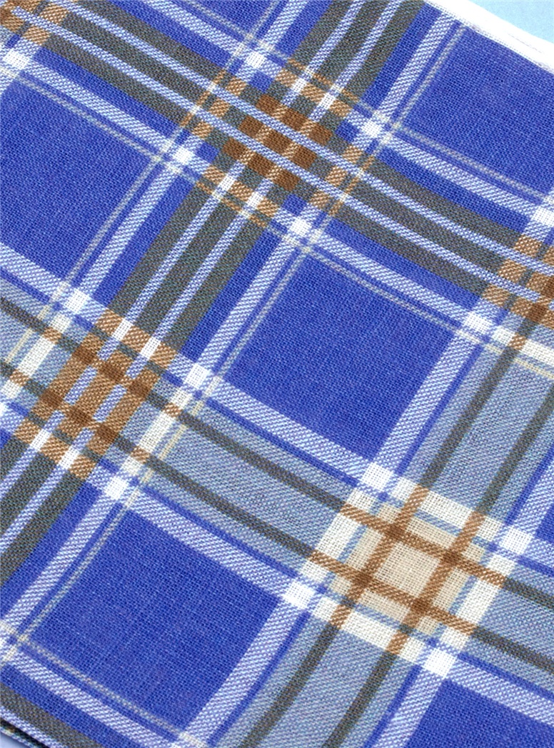 Sky and Brown Plaid Linen Pocket Square