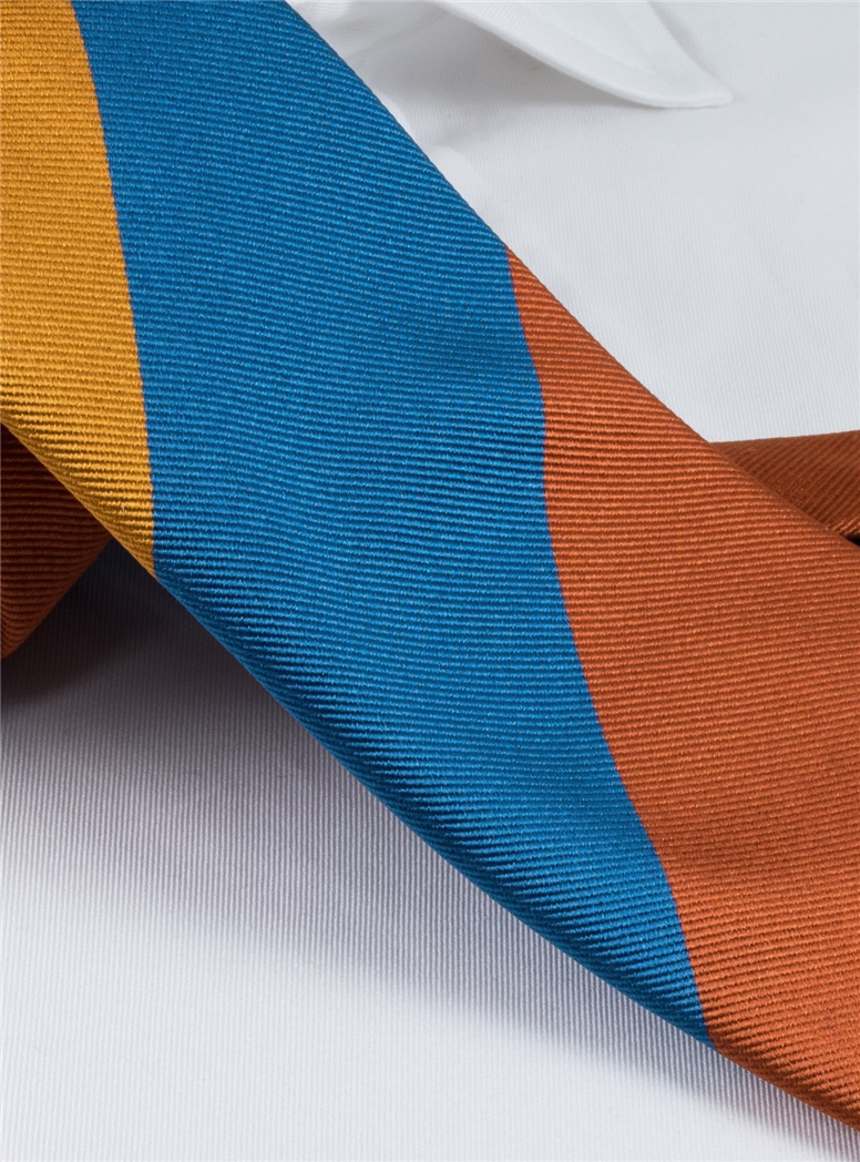 Silk Block Stripe Tie in Azure, Gold, Royal Blue and Spice
