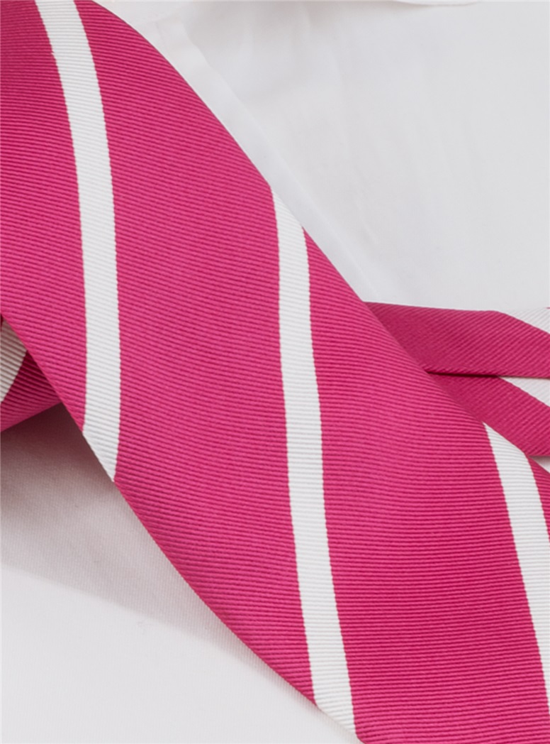 Silk Bar Striped Tie in Raspberry