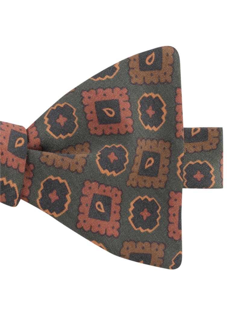 Silk Geometric Motif Bow Tie in Sage