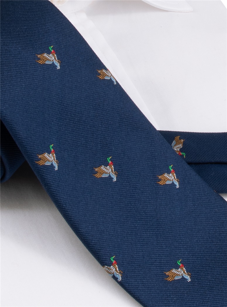 Silk Woven Duck Motif Tie in Navy