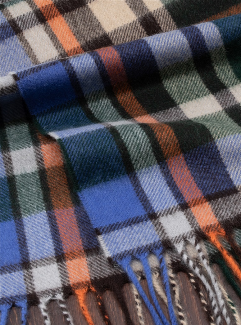 Cobalt, Green, and Barley Plaid Cashmere Scarf