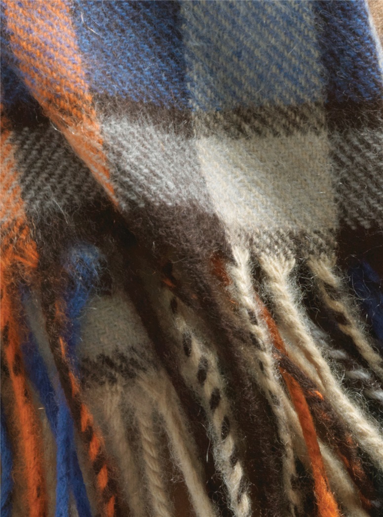 Cobalt, Green, and Barley Plaid Cashmere Scarf
