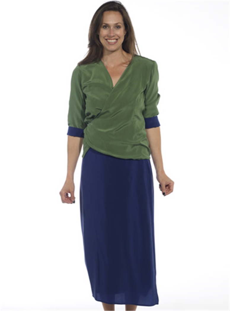 Marie Meunier Reversible Wrap Blouse in Green and Blue