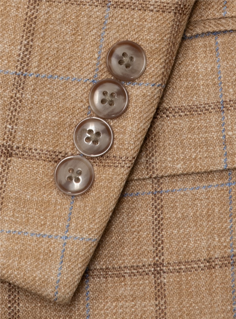 Silk and Linen Sport Coat in Sable with Windowpanes