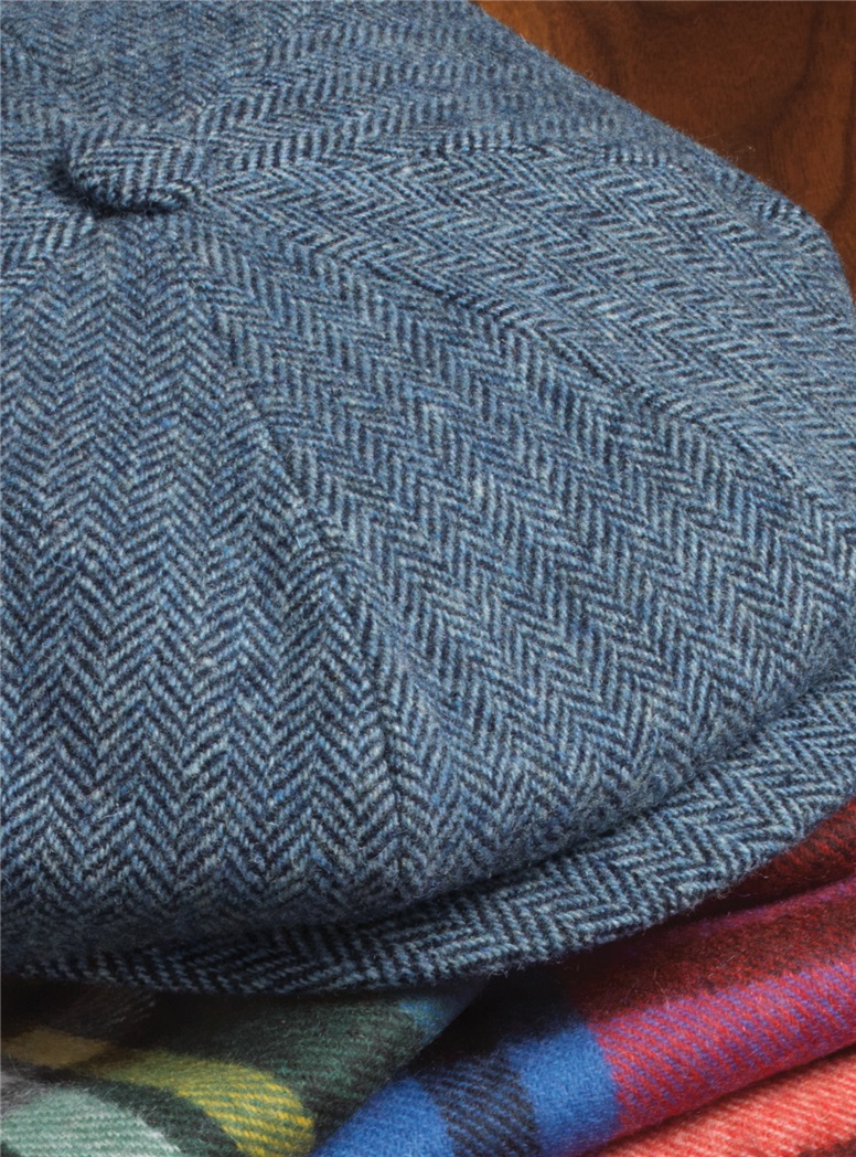 Navy and Sky Herringbone Wool Cap