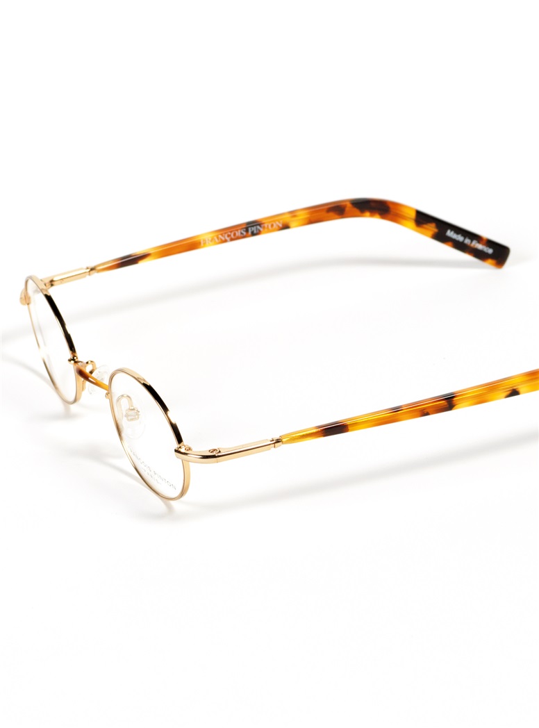 Nearly Oval Wire Frame in Gilted Metal with Amber and Tortoise