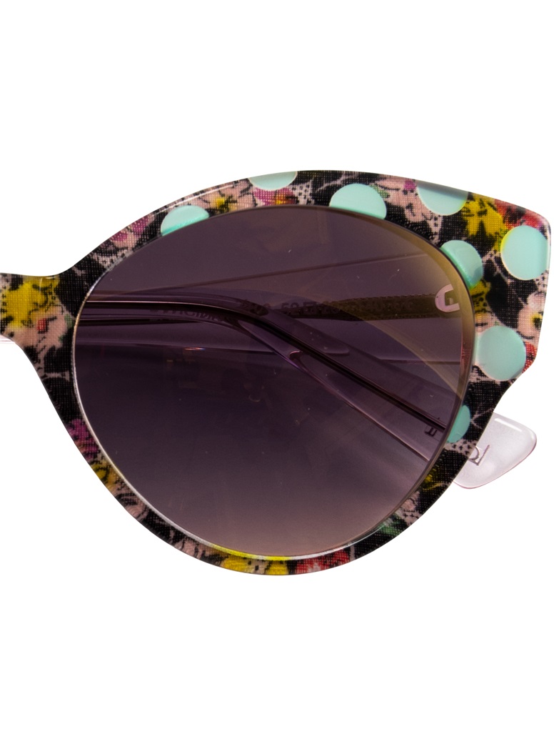 Cateye Sunglasses in Black and Pink Floral with Teal Dots