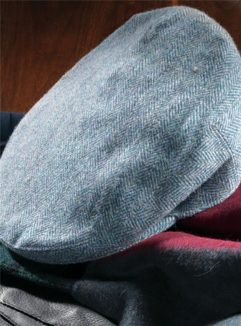 Wool Garforth Cap In Teal Green Herringbone The Ben Silver Collection