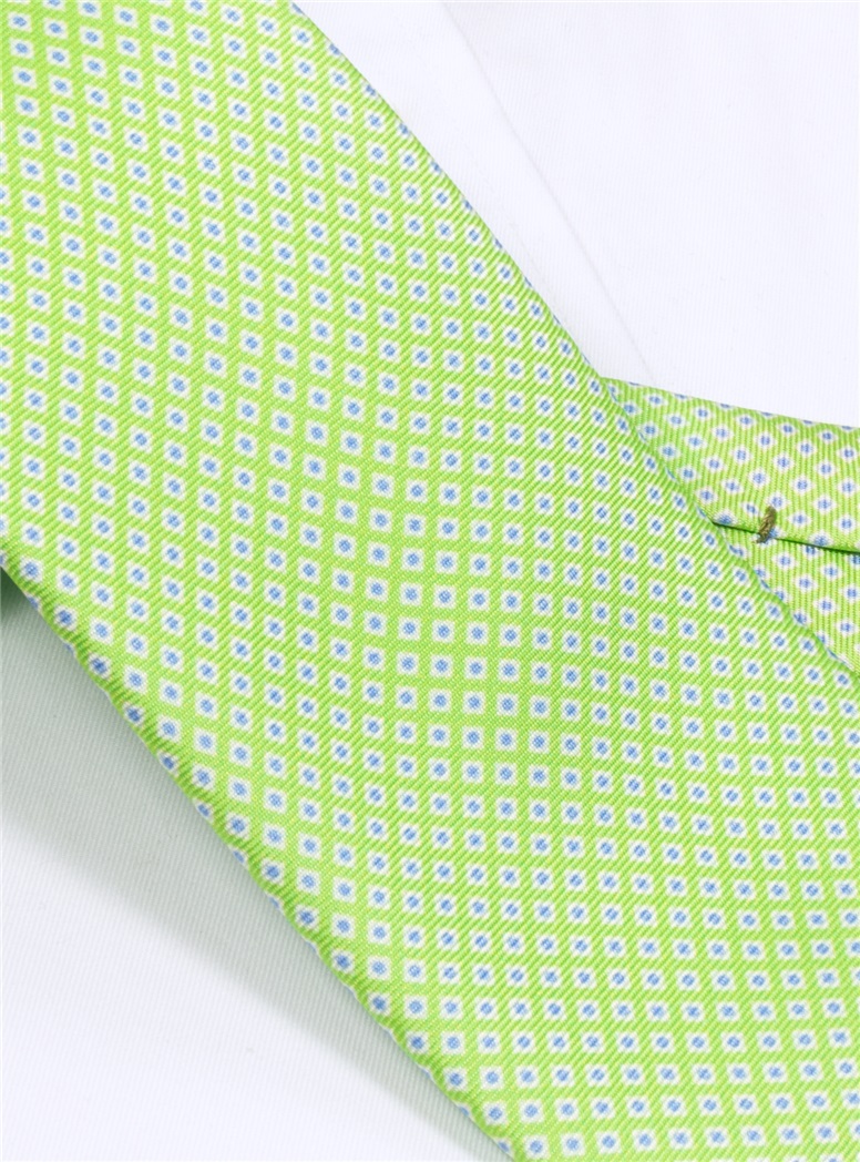 Silk Printed Dots Tie in Lime with Sky
