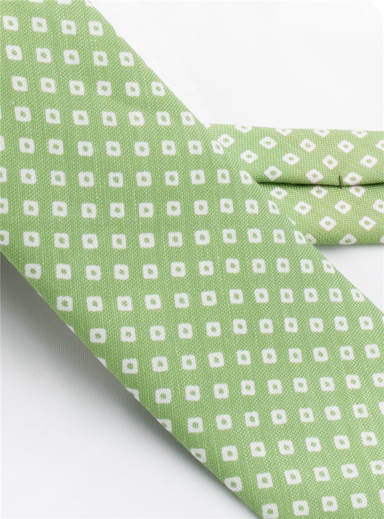 Silk and Linen Diamond Printed Tie in Pistachio