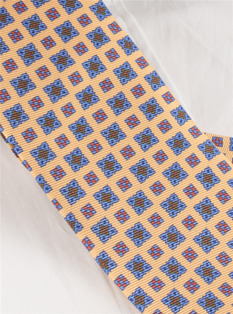 Silk Neat Printed Tie in Soft Marigold