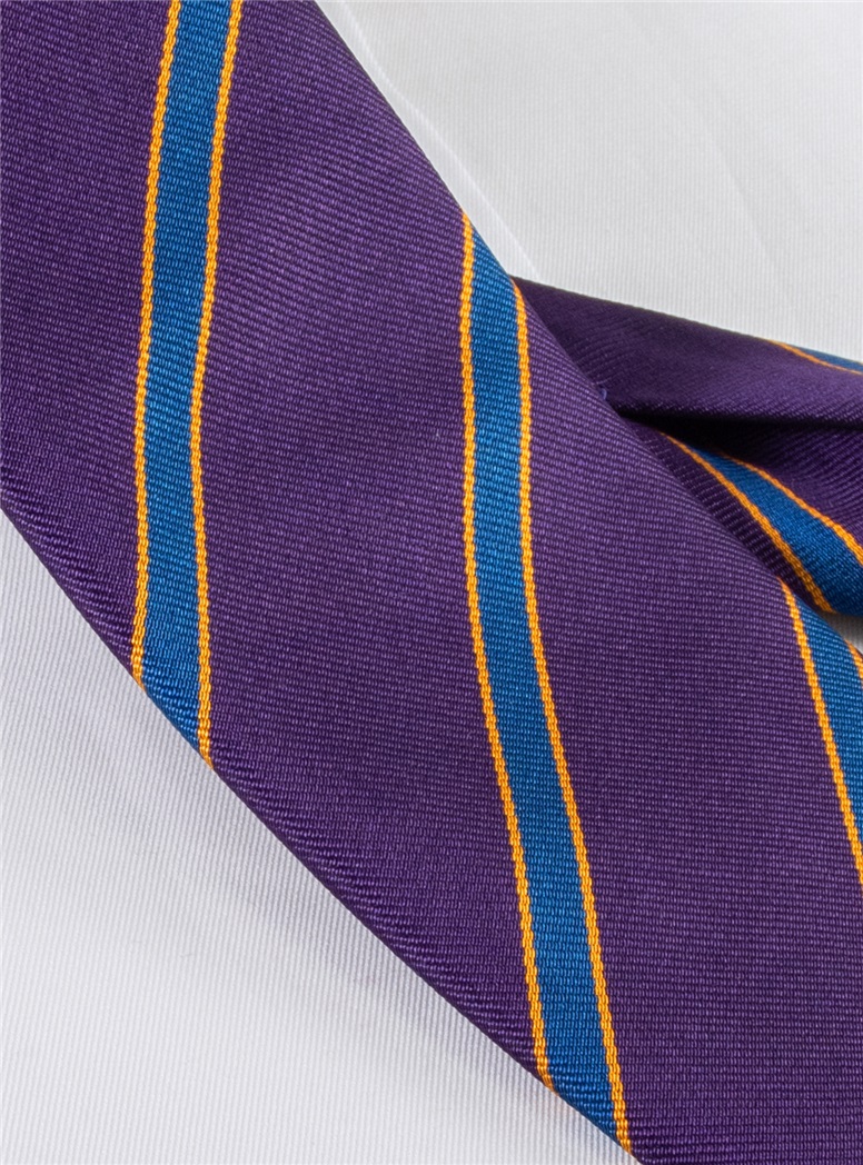 Silk Stripe Tie in Violet and Royal Blue