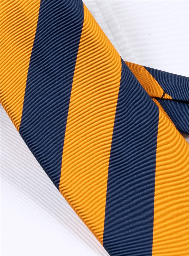 Mogador Block Striped Tie in Marigold and Navy