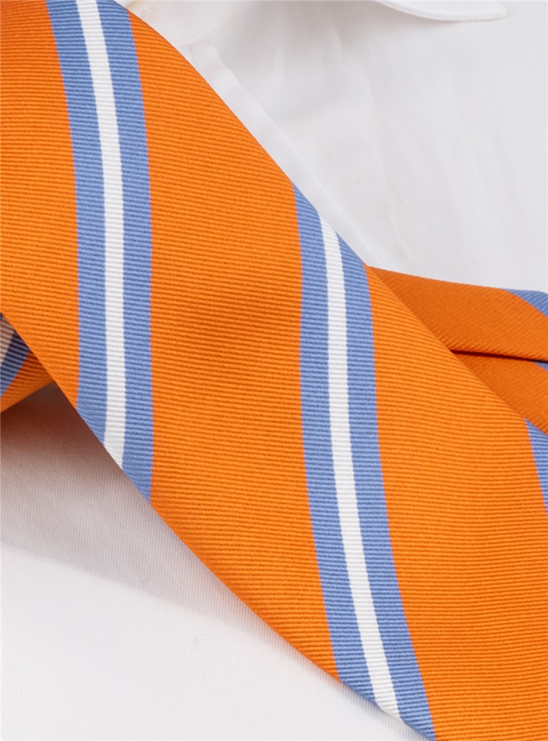 Silk Double Striped Tie in Mango