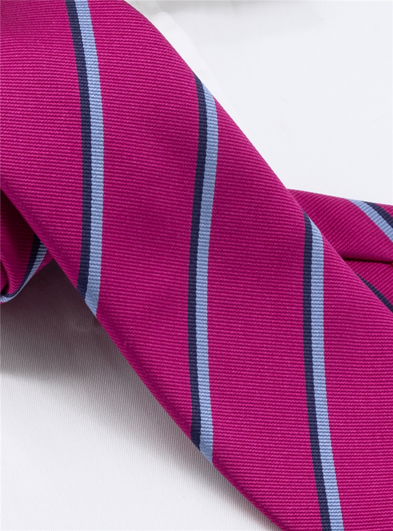 Silk Double Striped Tie in Magenta