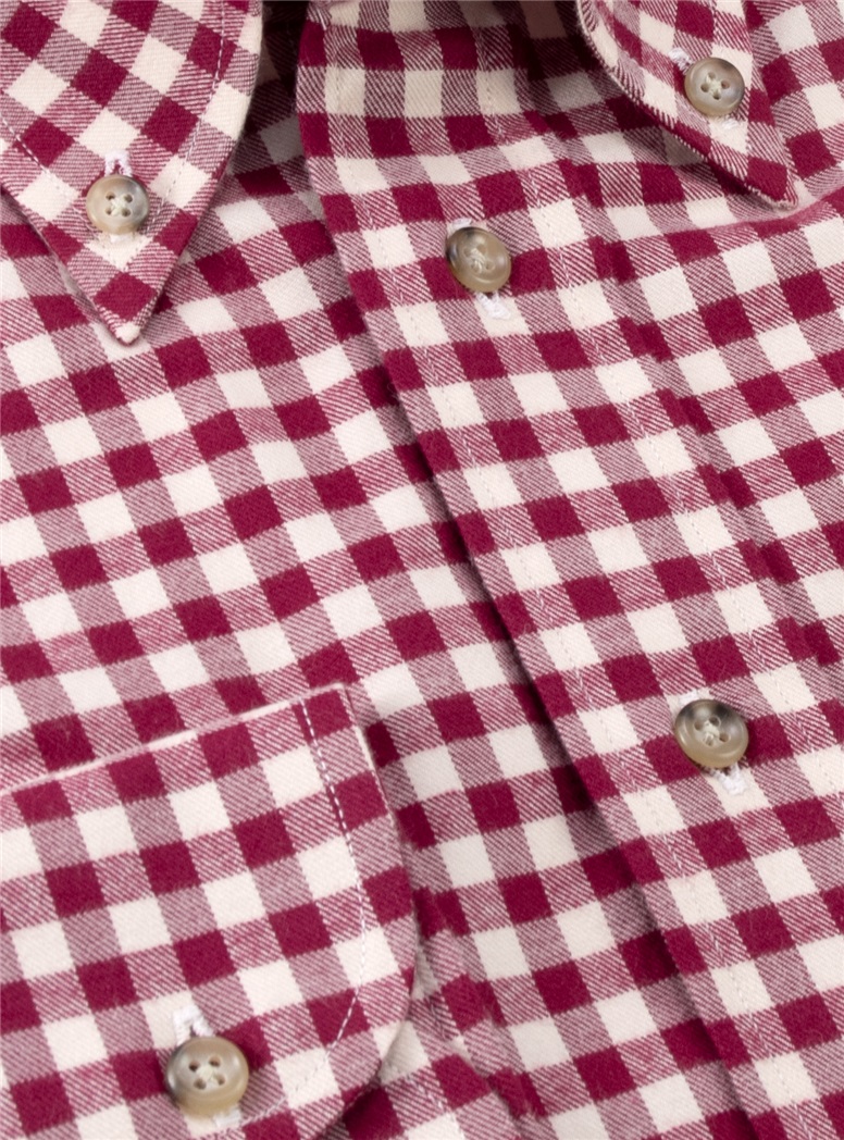 Wine and Cream Gingham Brushed Cotton Button Down