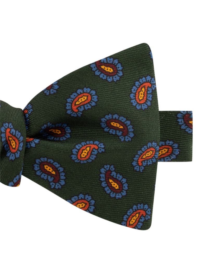 Silk Paisley Printed Bow Tie in Forest