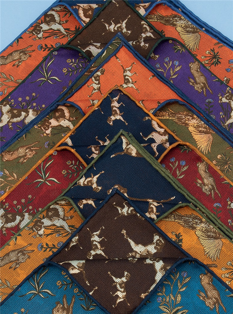 Silk Reversible Bird Dog Pocket Square