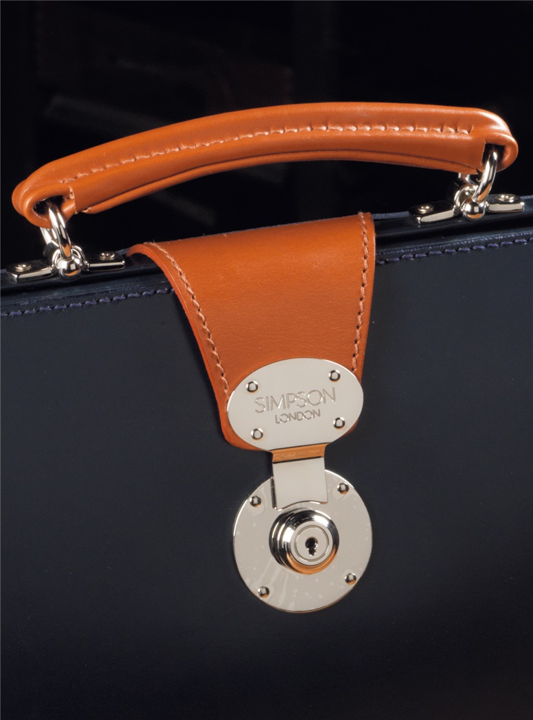 Top Frame Document Case in Navy Bridle Leather with Hazel Trim
