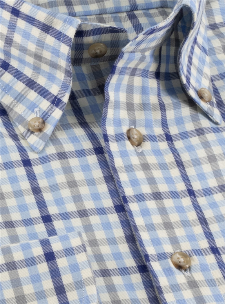 Navy and Sky Check Brushed Cotton Button Down