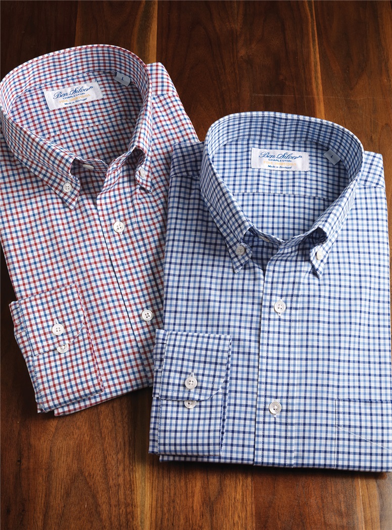 Red and Navy Check Button Down
