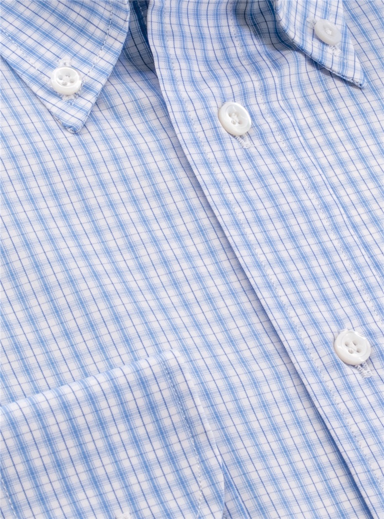 Blue and White Graph Check Button Down
