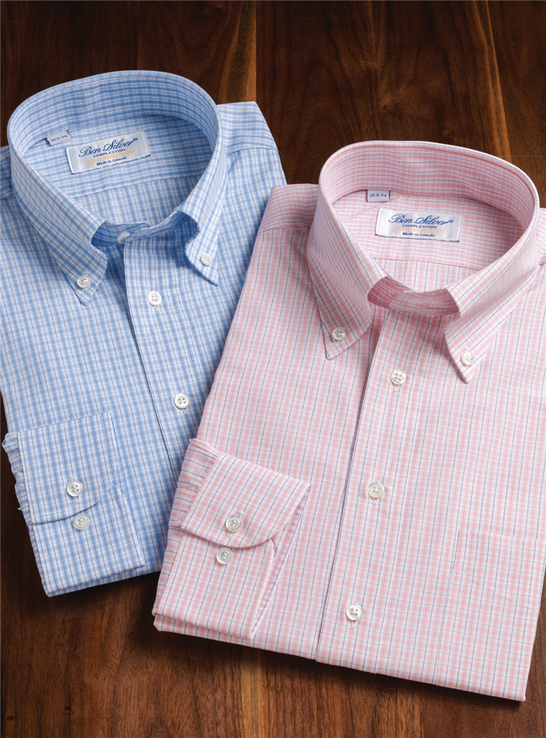 Blue and White Graph Check Button Down