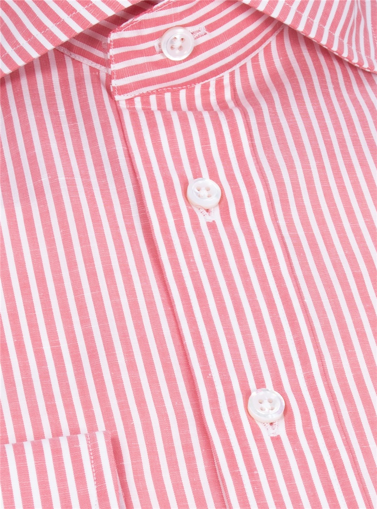Cotton/Linen Coral and White Cutaway