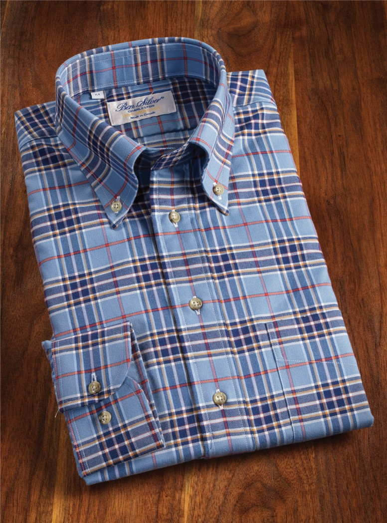 Sky and Navy Flannel Plaid Button Down