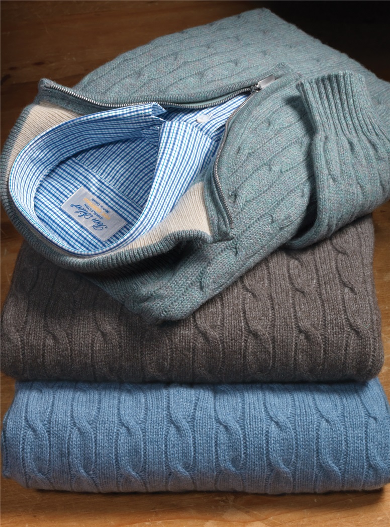 Cashmere Half-Zip Cable Knit Sweaters