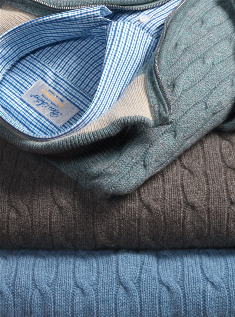 Cashmere Half-Zip Cable Knit Sweaters