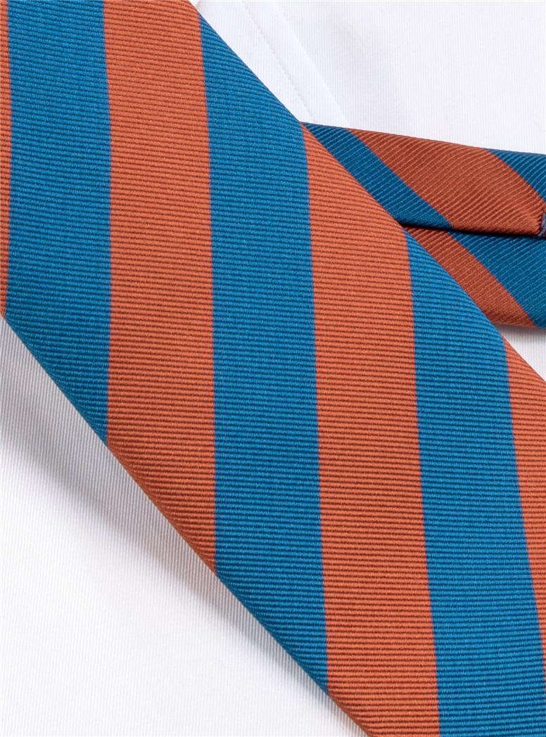 Silk Block Striped Tie in Brick