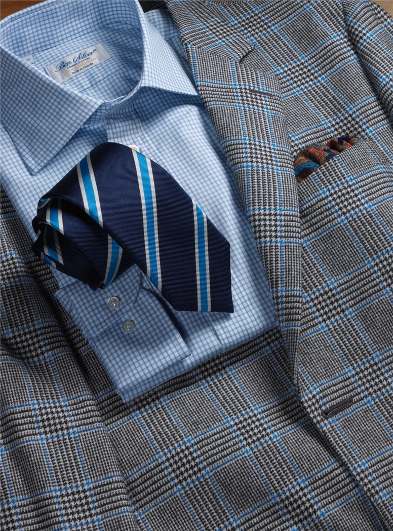 blue and black plaid sport coat