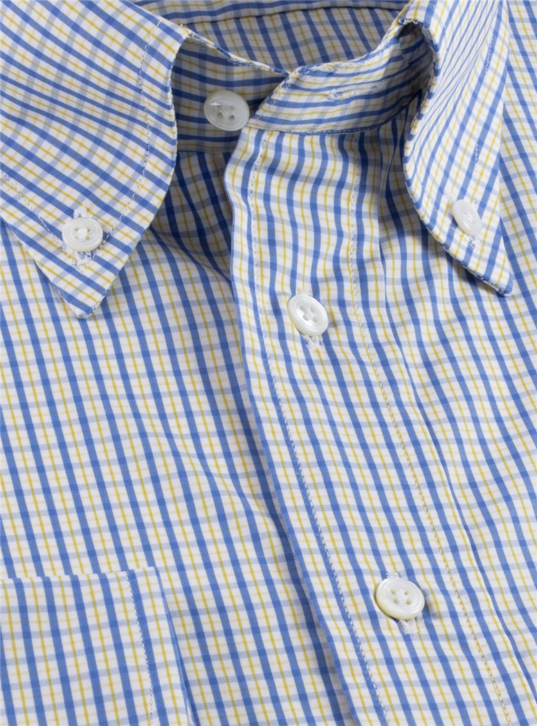 Yellow and Blue Check Button Down