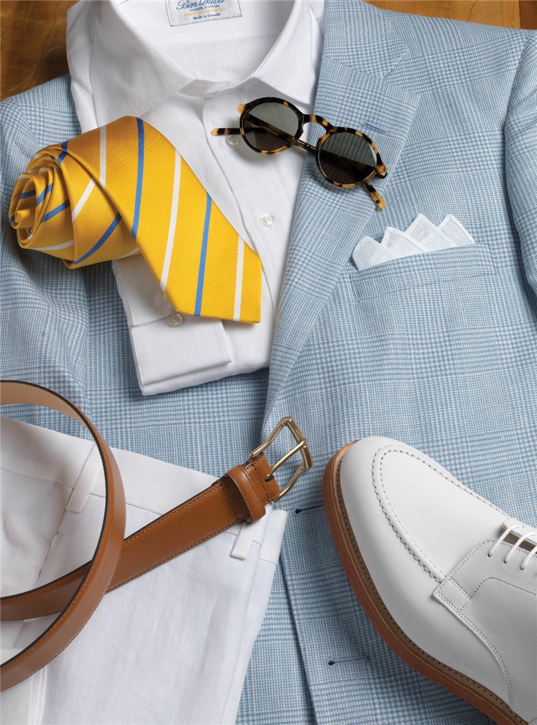 Sky Blue and Cream Glen Plaid Sport Coat